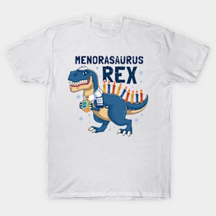 Hanukkah T-Rex Menorasaurus Rex Dinosaur Funny Menora Pun T-Shirt